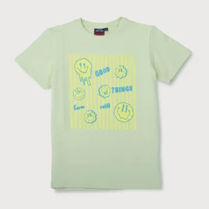 Gini & Jony Boys’ Blue T-Shirt Knitshand-Wash Regular Fit
