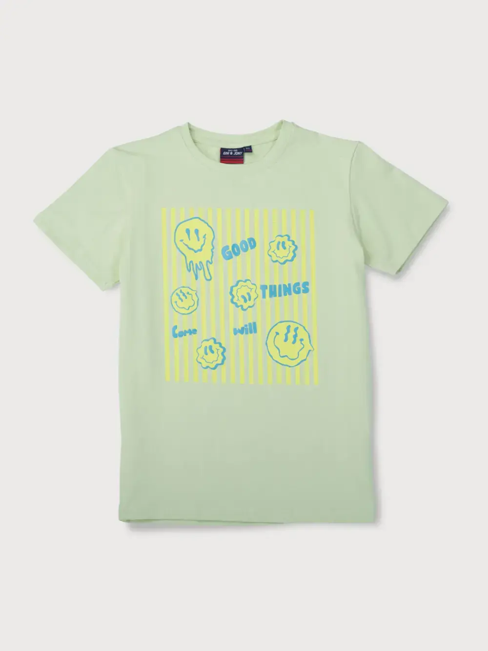 Gini & Jony Boys’ Blue T-Shirt Knitshand-Wash Regular Fit