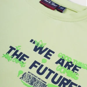 Gini And Jony Boys Green Typographic Print Cotton T-Shirt Half Sleeves