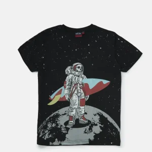 Gini And Jony Boys Black Graphic Cotton T-Shirt Half Sleeves