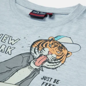 Gini And Jony Boys Grey Graphic Print Cotton T-Shirt Half Sleeves