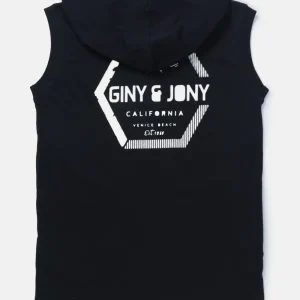 Gini And Jony Boys Navy Blue Typographic Print Cotton Sando Sleeveless