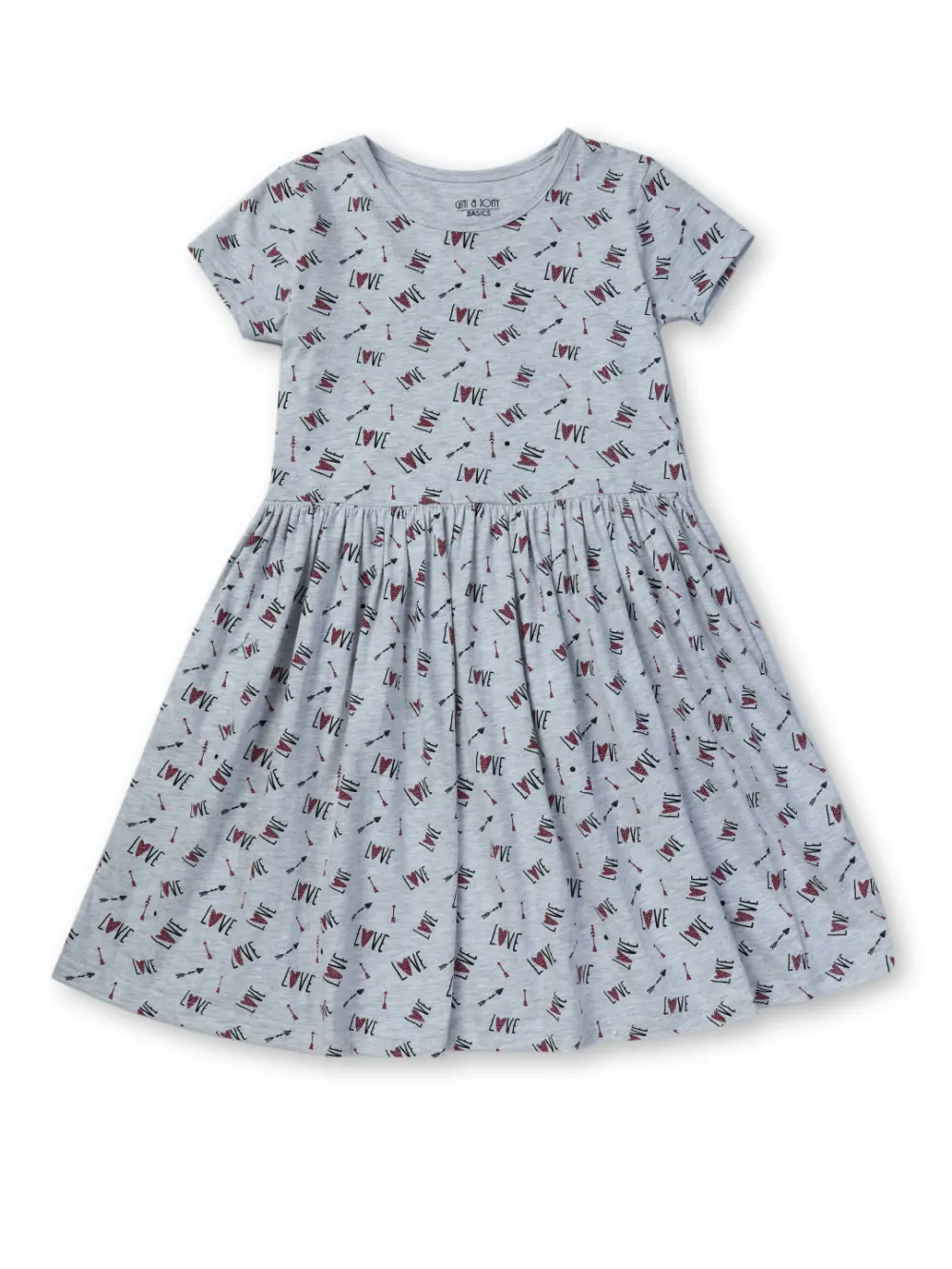 Gini And Jony Girls Grey Conversational Print Dress Half Sleeves