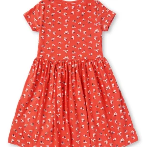Gini And Jony Girls Orange Floral Cotton Dress Half Sleeves
