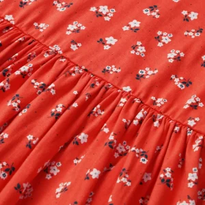 Gini And Jony Girls Orange Floral Cotton Dress Half Sleeves