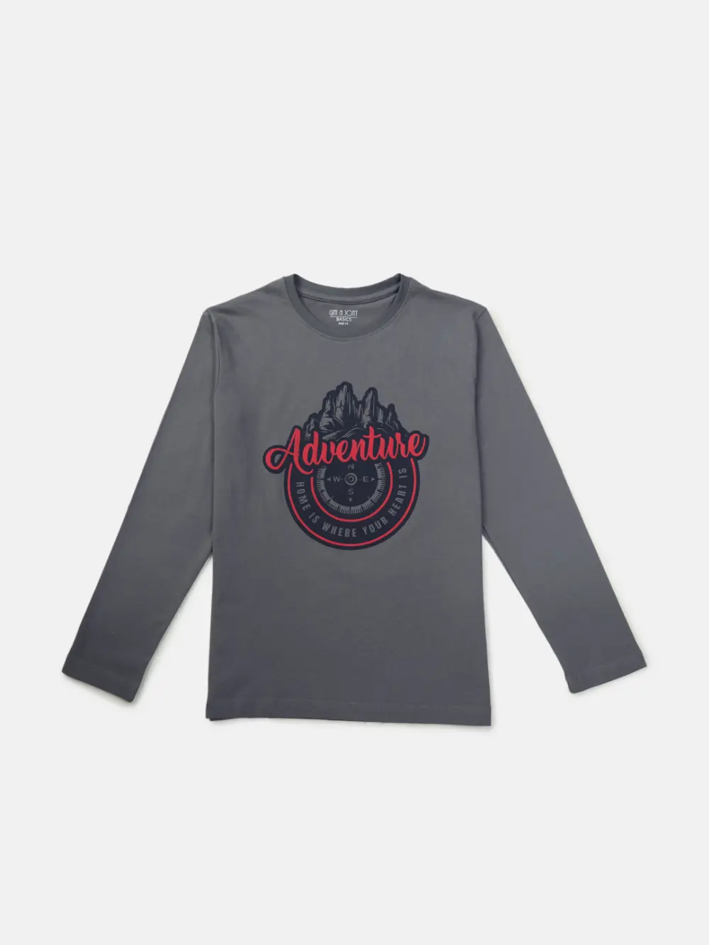 Gini And Jony Boys Grey Graphic Print Cotton T-Shirt Full Sleeves