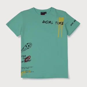 Gini And Jony Boys Turquoise Typographic Print Cotton T-Shirt Half Sleeves