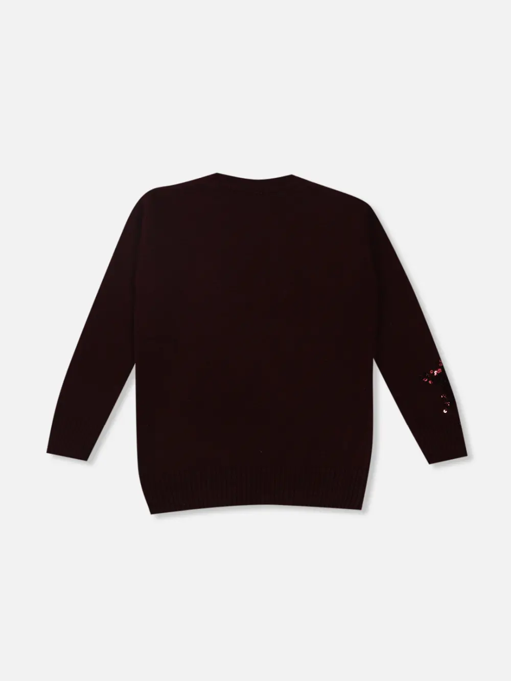 Gini And Jony Girls Maroon Sequin Acrylic Sweater Full Sleeves 9-10Y