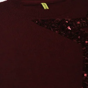Gini And Jony Girls Maroon Sequin Acrylic Sweater Full Sleeves 9-10Y