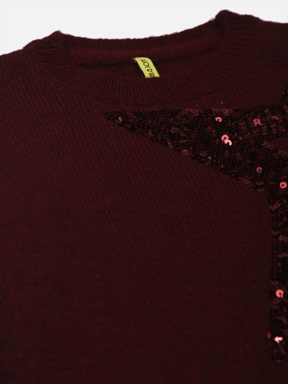 Gini And Jony Girls Maroon Sequin Acrylic Sweater Full Sleeves 9-10Y