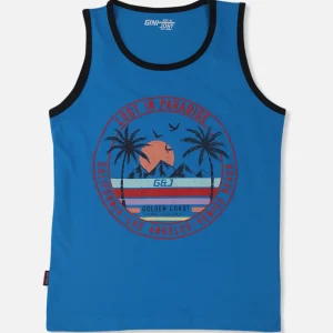 Gini And Jony Boys Blue Graphic Print Cotton Sleeveless Sando