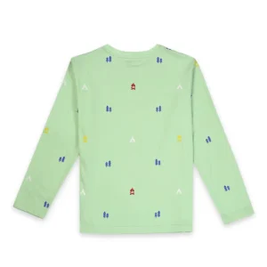 Gini And Jony Boys Green Conversational Print Cotton T-Shirt Full Sleeves
