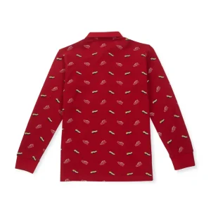 Gini And Jony Boys Red Printed Cotton Full Sleeves Polo T-Shirt