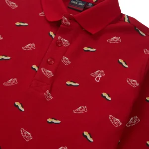 Gini And Jony Boys Red Printed Cotton Full Sleeves Polo T-Shirt