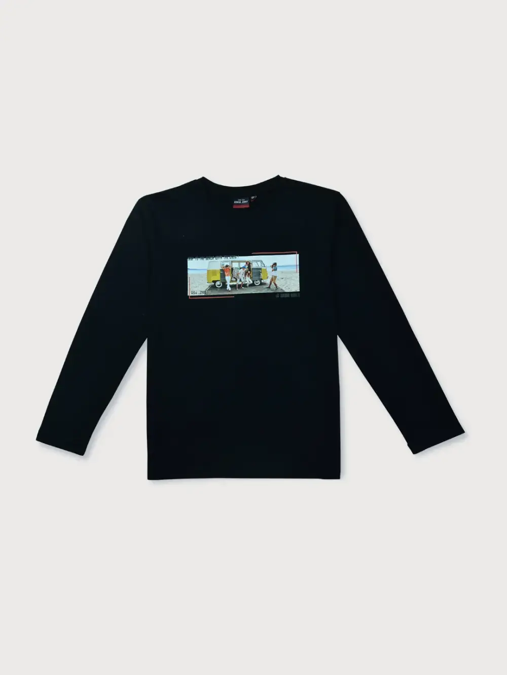 Gini & Jony Boys Black Printed Cotton T-Shirt Full Sleeves