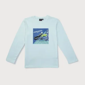 Gini & Jony Boys White Printed Cotton T-Shirt Full Sleeves