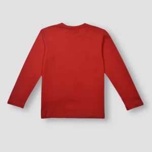Gini & Jony Boys Red Printed Cotton Full Sleeves T-Shirt