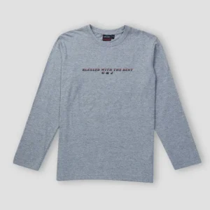 Gini & Jony Boys Grey Solid Cotton Full Sleeves T-Shirt