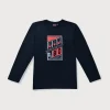 Gini & Jony Boys Blue Printed Cotton T-Shirt Full Sleeves