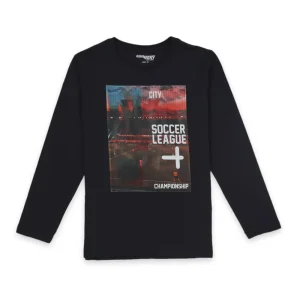 Gini And Jony Boys Navy Graphic Print Cotton T-Shirt Full Sleeves