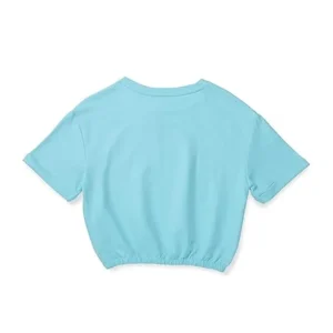 Gini & Jony Girls Blue Solid Cotton Half Sleeves Knits Top