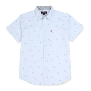 Gini And Jony Boys White Printed Cotton Shirt Half Sleeves
