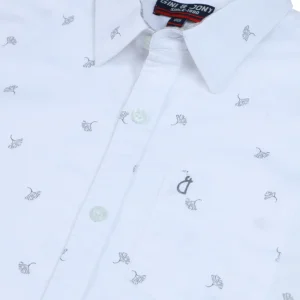 Gini And Jony Boys White Printed Cotton Shirt Half Sleeves