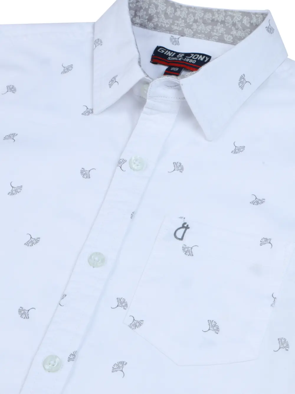 Gini And Jony Boys White Printed Cotton Shirt Half Sleeves