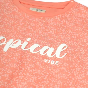 Gini And Jony Girls Peach Printed Cotton Knits Top Half Sleeves