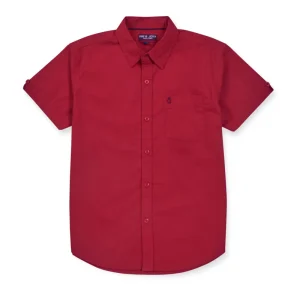 Gini & Jony Boys Red Solid Cotton Half Sleeves Shirt