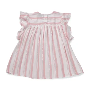 Gini And Jony Girls White Striped Cotton Woven Top Cap Sleeves