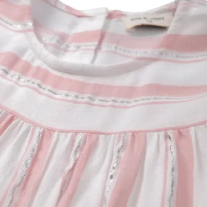 Gini And Jony Girls White Striped Cotton Woven Top Cap Sleeves