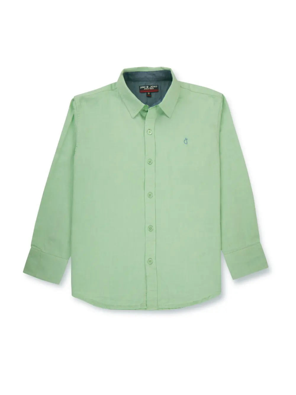 Gini & Jony Boys Green Solid Plain Dyed Cotton Twill Full Sleeves Shirt