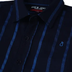 Gini And Jony Boys Navy Blue Stripes Cotton Shirt Half Sleeves