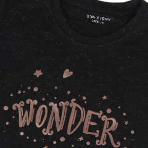Gini & Jony Girls Black Glitter Print Knit Half Sleeves Knits Top
