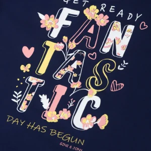 Gini And Jony Girls Navy Blue Printed Cotton Half Sleeves Knits Top