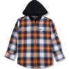 Gini & Jony Boys Orange Blue Woven Checkered Full Sleeve Shirt With Hoodie