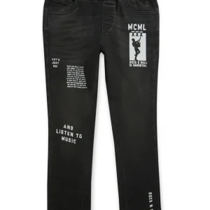 Gini And Jony Boys Black Printed Denim Elasticated Jeans