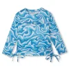 Girls Blue Printed Cotton Full Sleeves Knits Top
