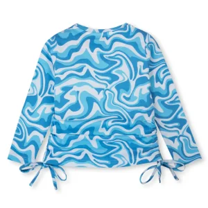 Girls Blue Printed Cotton Full Sleeves Knits Top