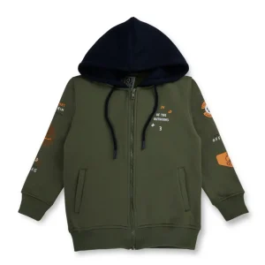Gini And Jony Boys Green Solid Cotton Full Sleeves Knits Jacket