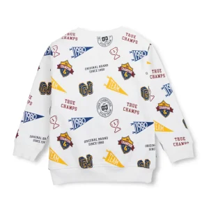Gini & Jony Boys White Printed Fleece Sweat Shirt