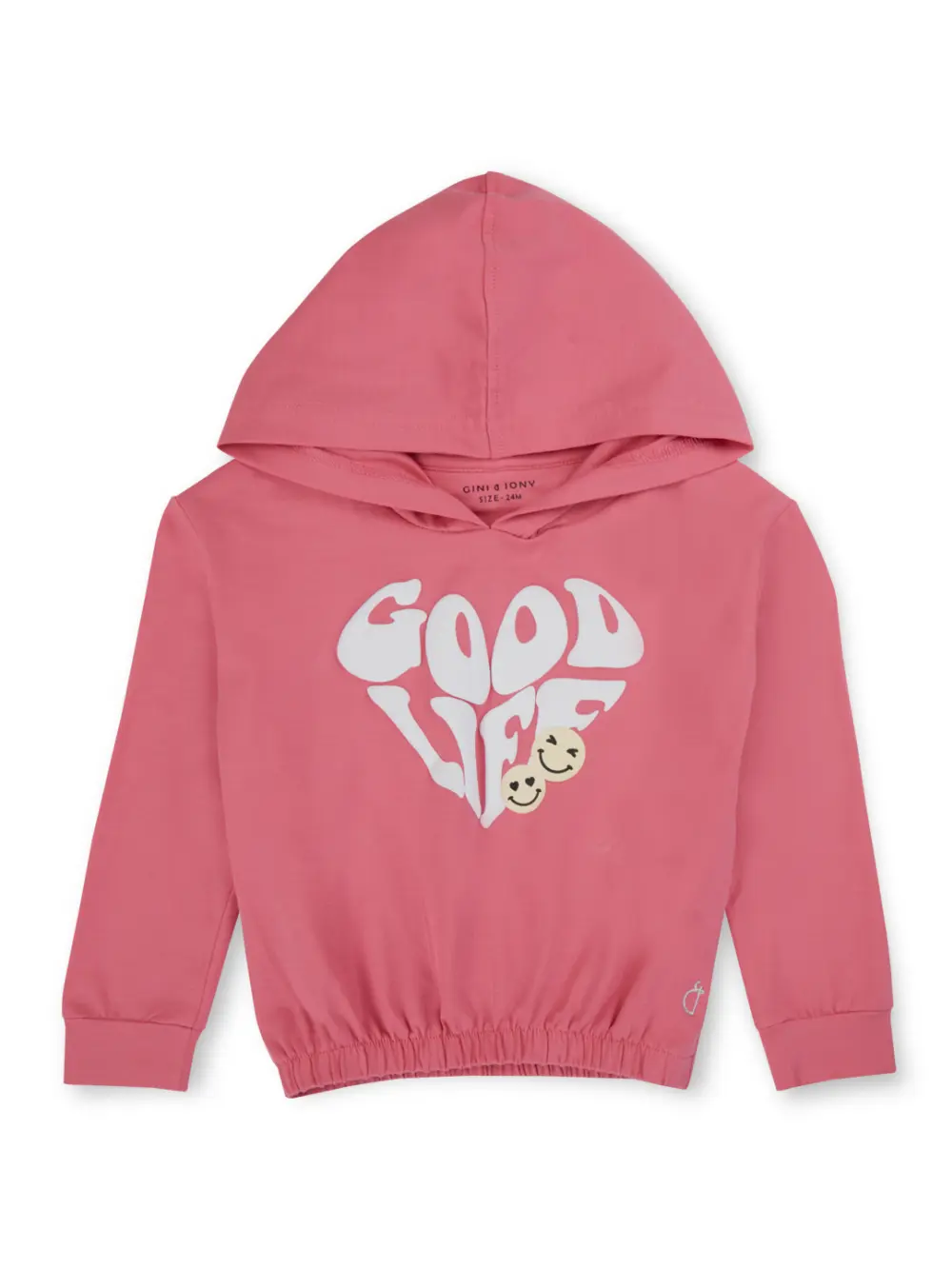 Gini And Jony Girls Pink Typographic Print Cotton Knits Top Full Sleeves 9-12M