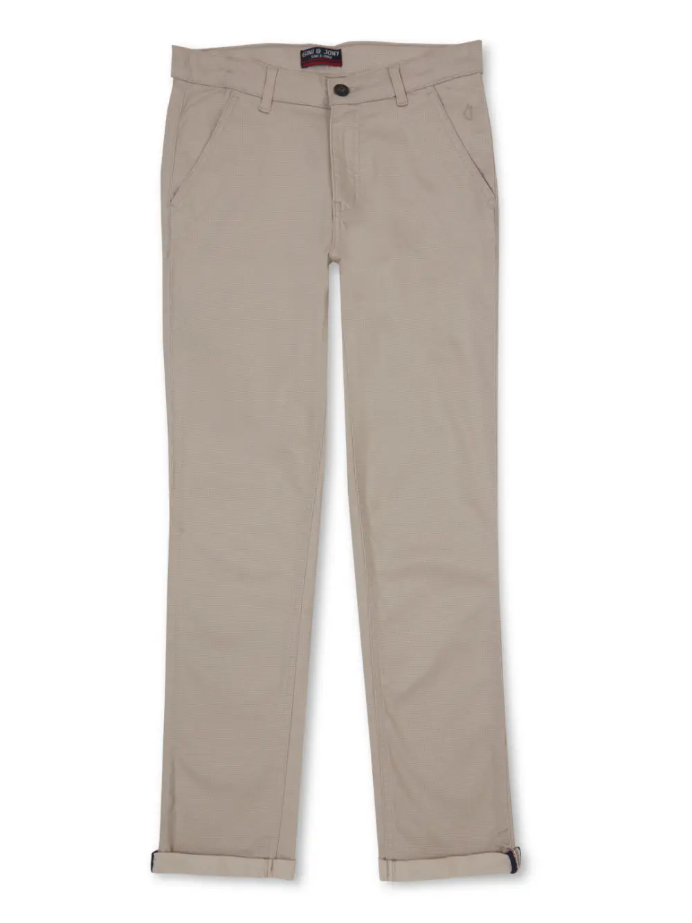 Gini And Jony Boys Beige Solid Cotton Trouser Fixed Waist