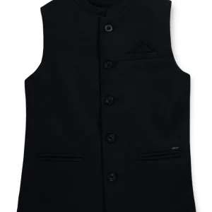 Gini And Jony Boys Black Solid Cotton Modi Jacket Sleeveless