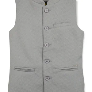 Gini And Jony Boys Grey Solid Cotton Sleeveless Modi Jacket