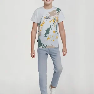 Gini And Jony Boys White Printed Cotton Half Sleeves T-Shirt