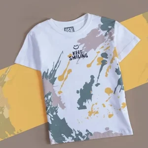 Gini And Jony Boys White Printed Cotton Half Sleeves T-Shirt