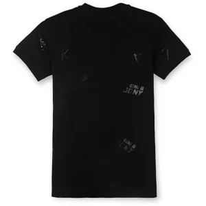 Gini & Jony Boys Black Textured Cotton Half Sleeves T-Shirt