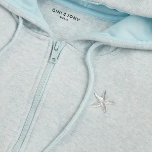 Gini And Jony Girls Blue Embroidery Cotton Knits Jacket Full Sleeves 5-6Y